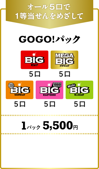 オール5口で1等当せんをめざして GOGO!パック