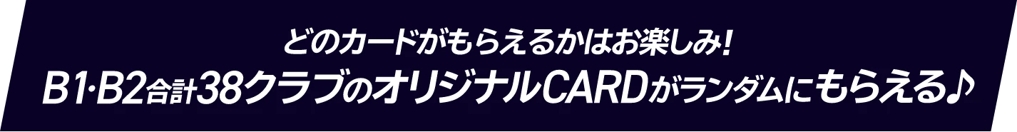 どのカードがもらえるかはお楽しみ! B1・B2 合計38クラブのオリジナルCARDがランダムにもらえる♪